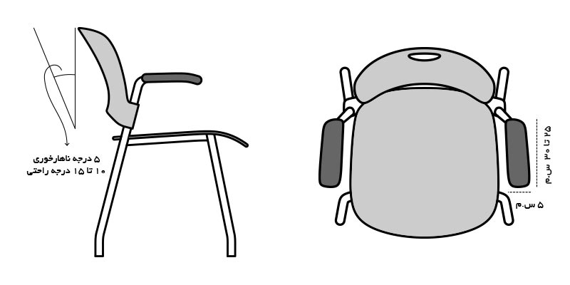 شیب پشتی و اندازه دسته های صندلی